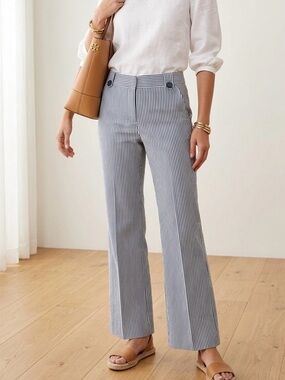 TORY BURCH Navy & White Striped Wide Leg Pants